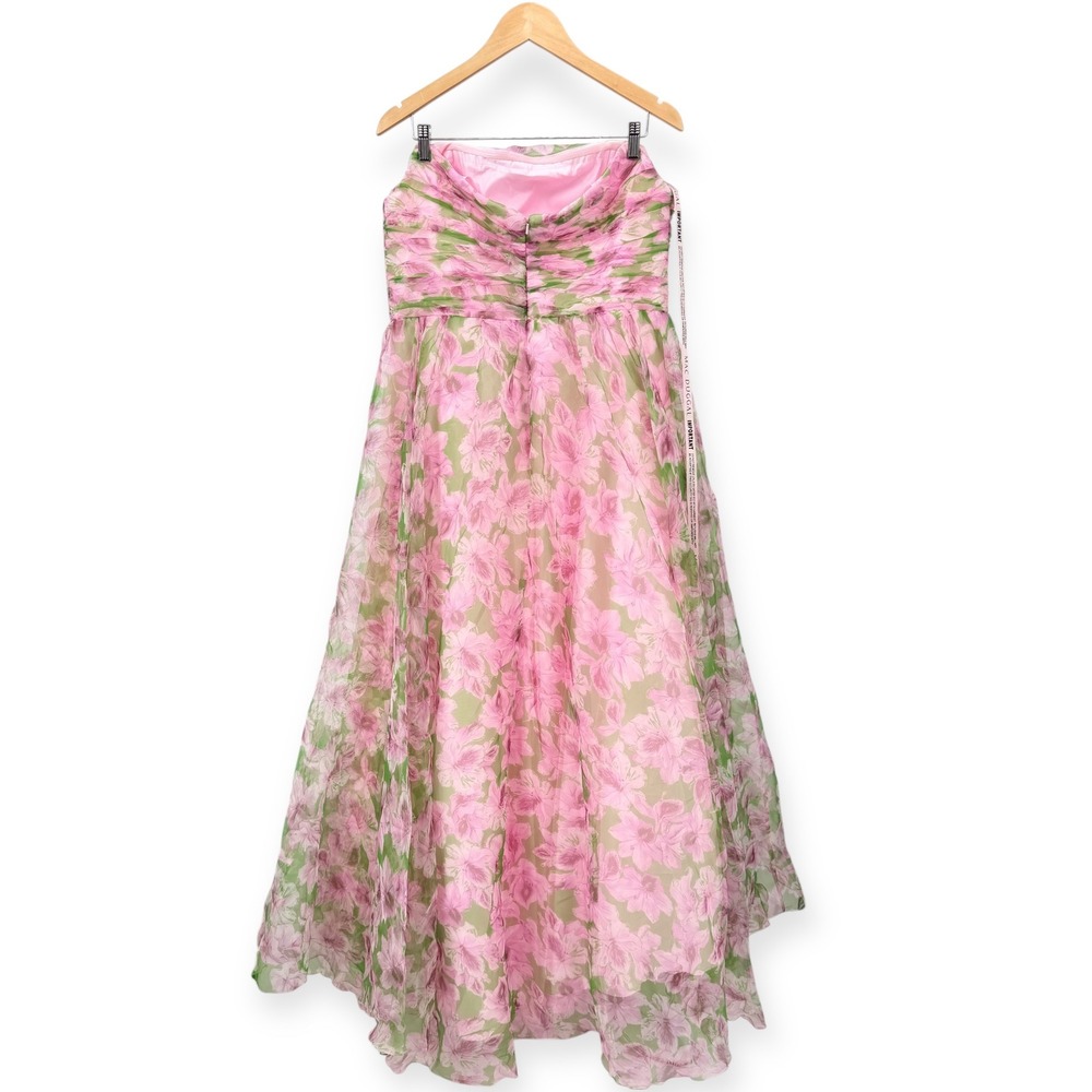 NWT Mac Duggal Pink Floral Strapless Chiffon Gown W/ Ruffle Detail $598 Size 14 - Picture 10 of 16